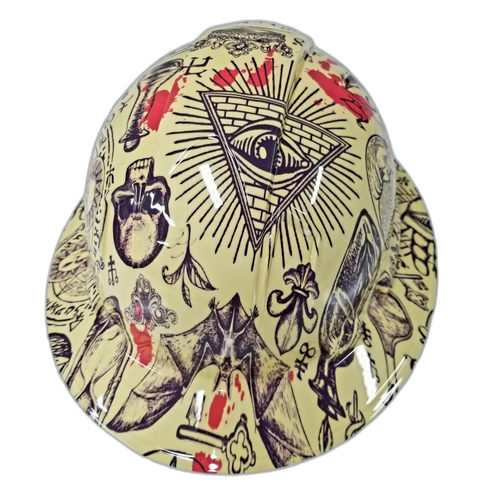 Alchemy Occult Wiccan Pentagram Custom Hydro Dipped Full Brim Hard Hat - Right Side View