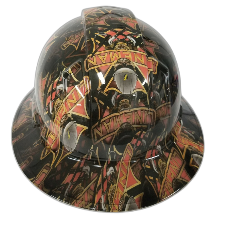 Lineman Lightning Bolt Skull hard hat right side view