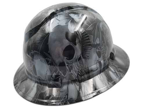 Paradise Lost Skulls Gunmetal Custom Hydro Dipped Full Brim Hard Hat - Right Side View