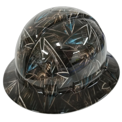 Grim Reaper Maltese Cross Skulls Custom Hydro Dipped Full Brim Hard Hat - Right Side View