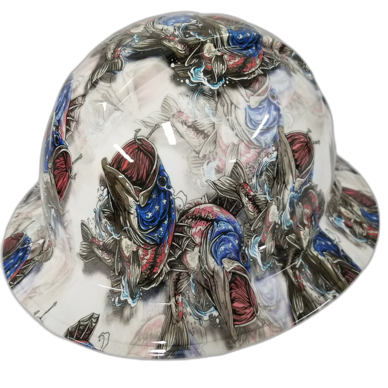 American Flag Bass Fish hard hat right side view