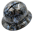 Thin Blue Line USA Flag Custom Hydro Dipped Full Brim Hard Hat - Right Side View