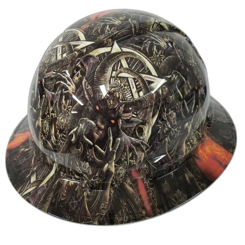Baphomet Pentagram & Skulls hard hat right side view