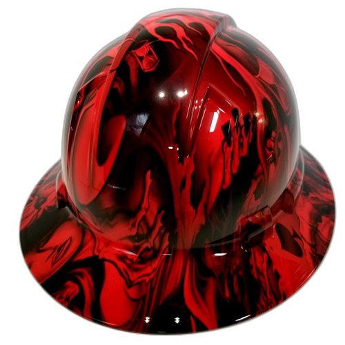 Candy Radioactive Red Ace Of Skulls Custom Hydro Dipped Full Brim Hard Hat - Right Side View
