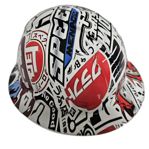 JDM Sticker Bomb Import Drift Missile Custom Hydro Dipped Full Brim Hard Hat - Right Side View