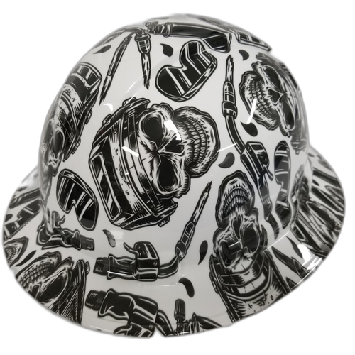 Welder Theme Welder Up White Custom Hydro Dipped Full Brim Hard Hat - Right Side View