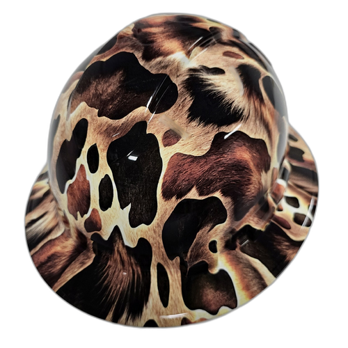 Cowboy Camo Cow Hide Realistic Custom Hydro Dipped Full Brim Hard Hat - Right Side View