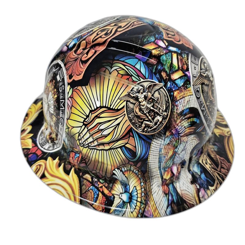 Saint Michael Stained Glass Art hard hat right side view