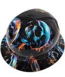 Realistic Flaming Skulls Custom Hydro Dipped Full Brim Hard Hat - Right Side View