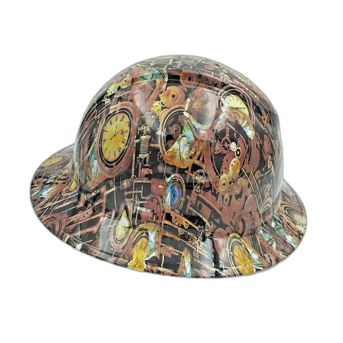 Steam Punk Engineering Camo Custom Hydro Dipped Full Brim Hard Hat - Right Side View