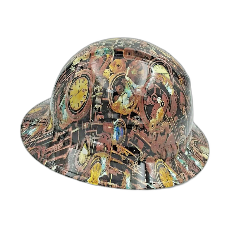 Steampunk Copper Gears Clock hard hat right side view