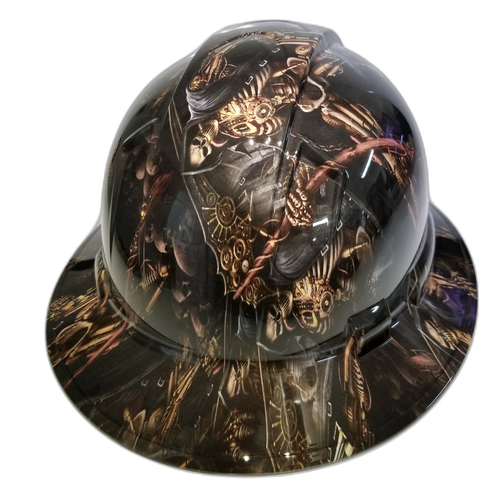 Steampunk Grim Reaper Custom Hydro Dipped Full Brim Hard Hat - Right Side View