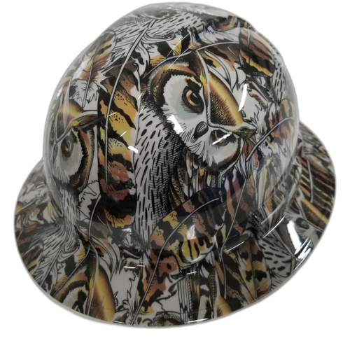 Gray Owl Camo Wildlife Animals Custom Hydro Dipped Full Brim Hard Hat - Right Side View