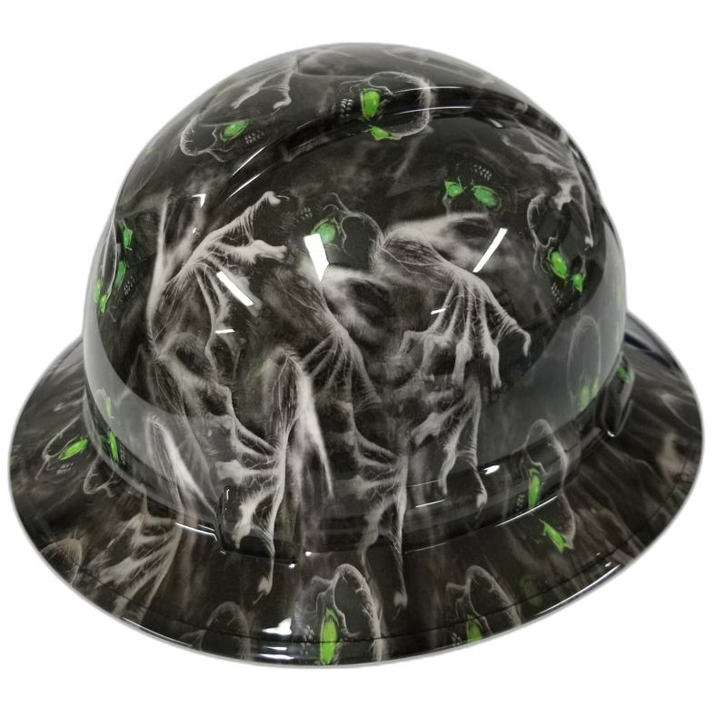 Green Eyed Ghost Skulls Dark hard hat right side view