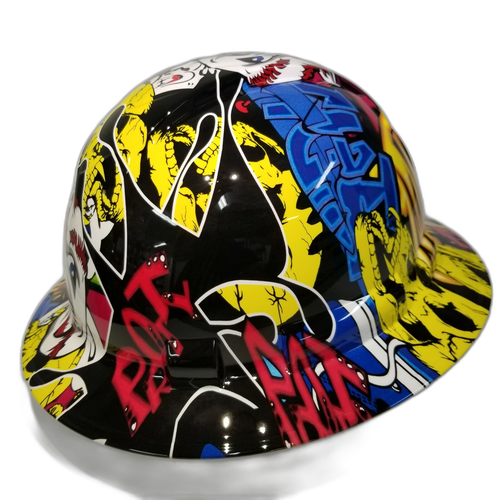 Graffiti Angry Baseball Custom Hydro Dipped Full Brim Hard Hat - Right Side View