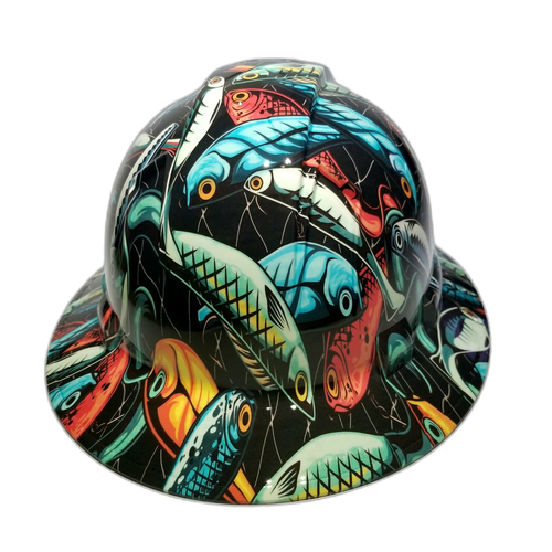 Big Bass Fishing Lures Custom Hydro Dipped Full Brim Hard Hat - Back View