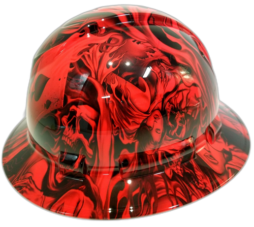 Candy Radioactive Red Ace Of Skulls Custom Hydro Dipped Full Brim Hard Hat - Back View