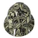 Old School Skulls And Mayhem Bone Custom Hydro Dipped Full Brim Hard Hat - Back View