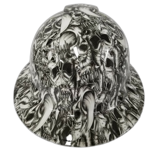 2 Horned Beast White Custom Hydro Dipped Full Brim Hard Hat - Back View