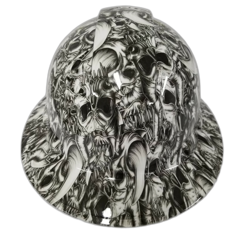 Black White Demon Skull Art hard hat back view