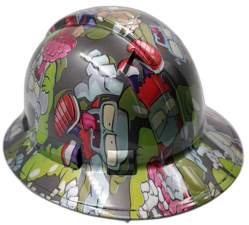 Comic Book Zombie Squad Custom Hydro Dipped Full Brim Hard Hat - Back View