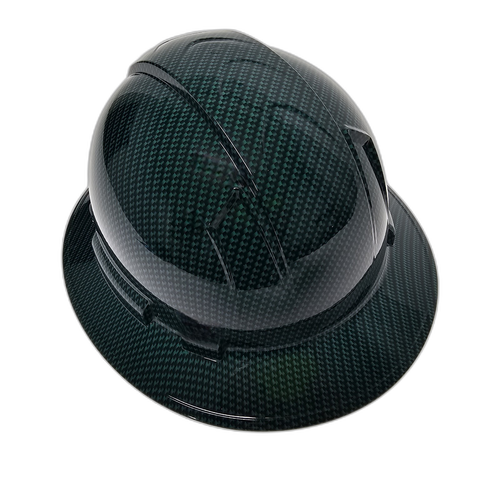 Dark Green Carbon Fiber Custom Hydro Dipped Full Brim Hard Hat - Back View