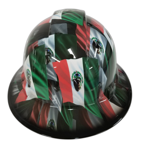 Mexican Pride Ultimate Airbrush Editio Custom Hydro Dipped Full Brim Hard Hat - Back View