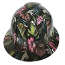 Hummingbird Paradise Flowers Custom Hydro Dipped Full Brim Hard Hat - Back View
