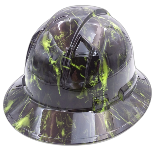 Dark Raiser Skulls Green Custom Hydro Dipped Full Brim Hard Hat - Back View