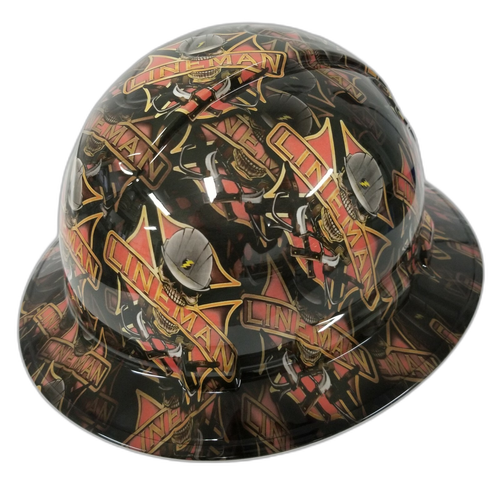 Lineman Electrical Design Custom Hydro Dipped Full Brim Hard Hat - Back View