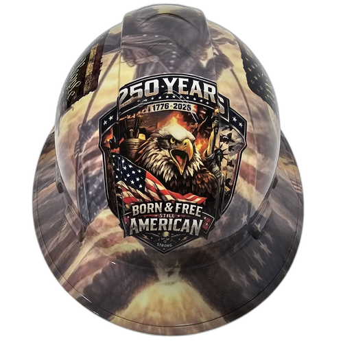 America 250 Years One Nation Strong Custom Hydro Dipped Full Brim Hard Hat - Back View