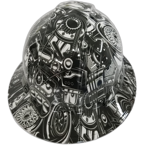 Hot Rod Drift Missile Sticker Bomb Custom Hydro Dipped Full Brim Hard Hat - Back View