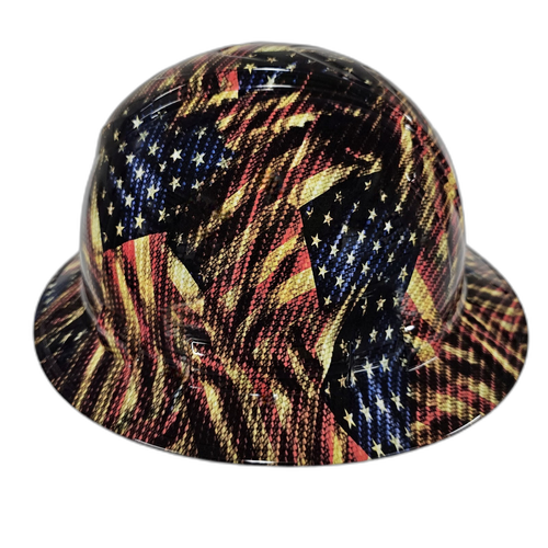 American Carbon Fiber USA Flags Custom Hydro Dipped Full Brim Hard Hat - Back View