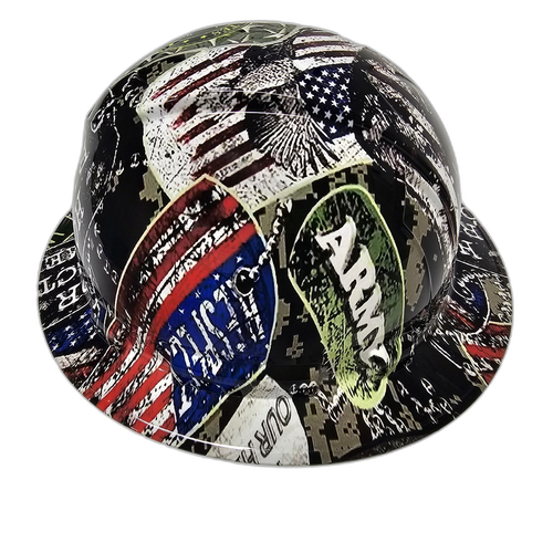 Military Army Dog Tags Custom Hydro Dipped Full Brim Hard Hat - Back View