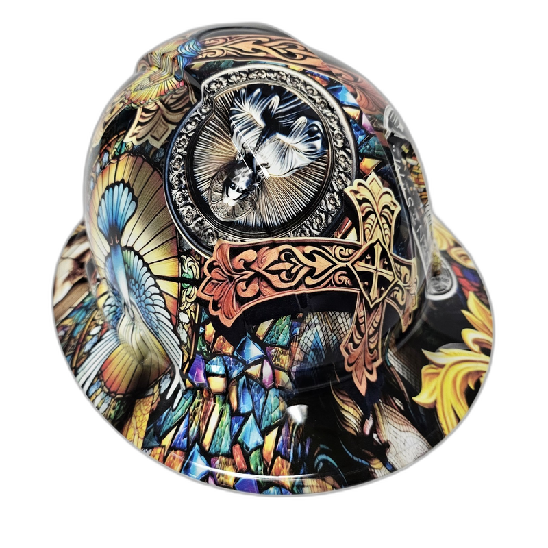 Saint Michael Stained Glass Art hard hat back view