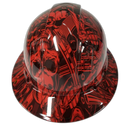 Old School Skulls And Mayhem Red Custom Hydro Dipped Full Brim Hard Hat - Back View