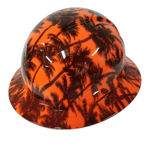 Hi Vis Orange California Sunset Custom Hydro Dipped Full Brim Hard Hat - Back View