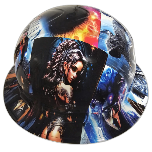 Wicked Art Extreme Custom Hydro Dipped Full Brim Hard Hat - Back View