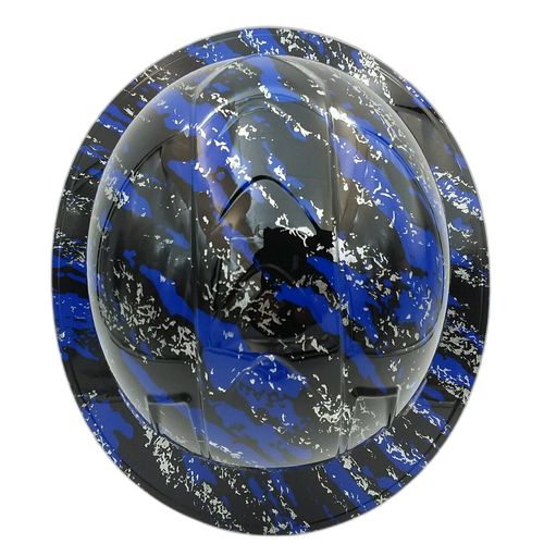 Urban Camo Blue Splash Custom Hydro Dipped Full Brim Hard Hat - Back View
