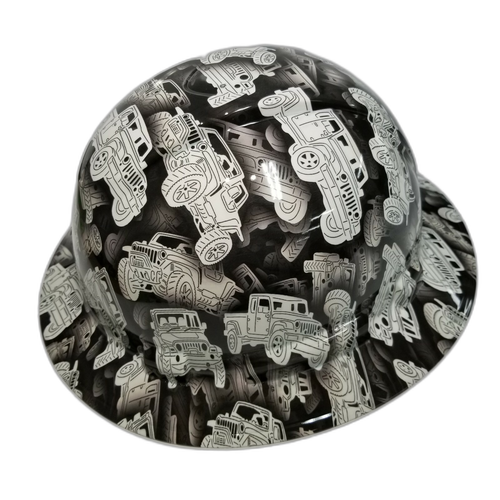 Off Road Truck Camo Custom Hydro Dipped Full Brim Hard Hat - Back View