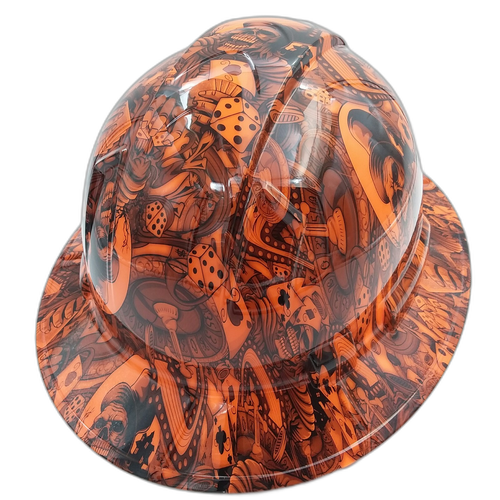 Dealers Choice Orange Custom Hydro Dipped Full Brim Hard Hat - Back View