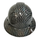 Black metal holographic hex weave Custom Hydro Dipped Full Brim Hard Hat - Back View