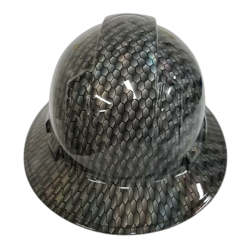 Black Holographic Hex Weave hard hat back view