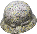 Big Face Hundred Dollar Bills Custom Hydro Dipped Full Brim Hard Hat - Back View