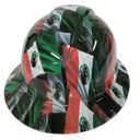 Mexican Flag Colors Poppin Custom Hydro Dipped Full Brim Hard Hat - Back View