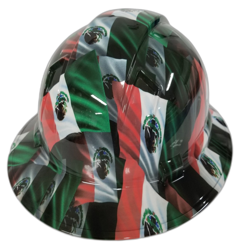 Mexican Flag Colors Poppin Custom Hydro Dipped Full Brim Hard Hat - Back View