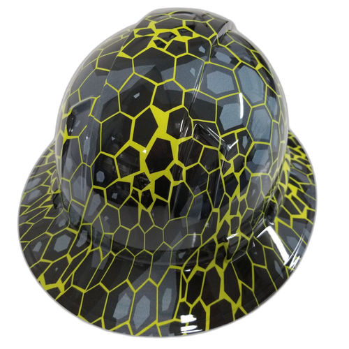 Hectick Camo Abstract Urban Design Custom Hydro Dipped Full Brim Hard Hat - Back View
