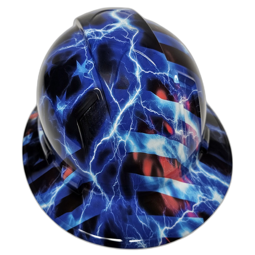 American Thunder USA Lightning Custom Hydro Dipped Full Brim Hard Hat - Back View