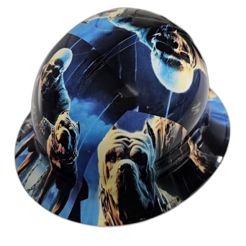 Pit Bulls To The Grave Bully Pits Custom Hydro Dipped Full Brim Hard Hat - Back View