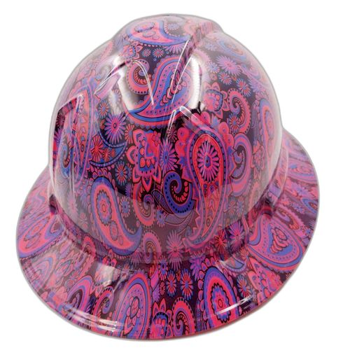Hot Pink Brad Paisleys Custom Hydro Dipped Full Brim Hard Hat - Back View